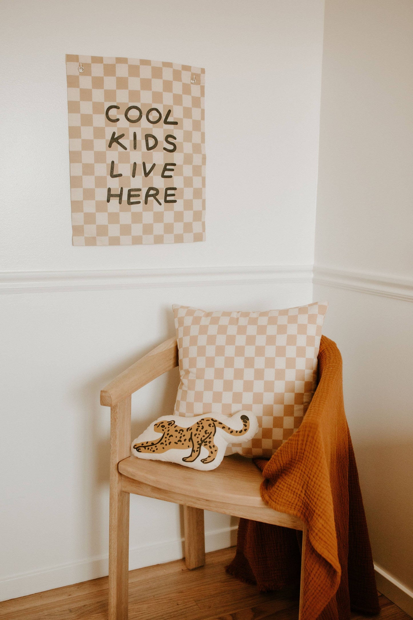 Cool Kids Canvas Banner: Checkered Taupe