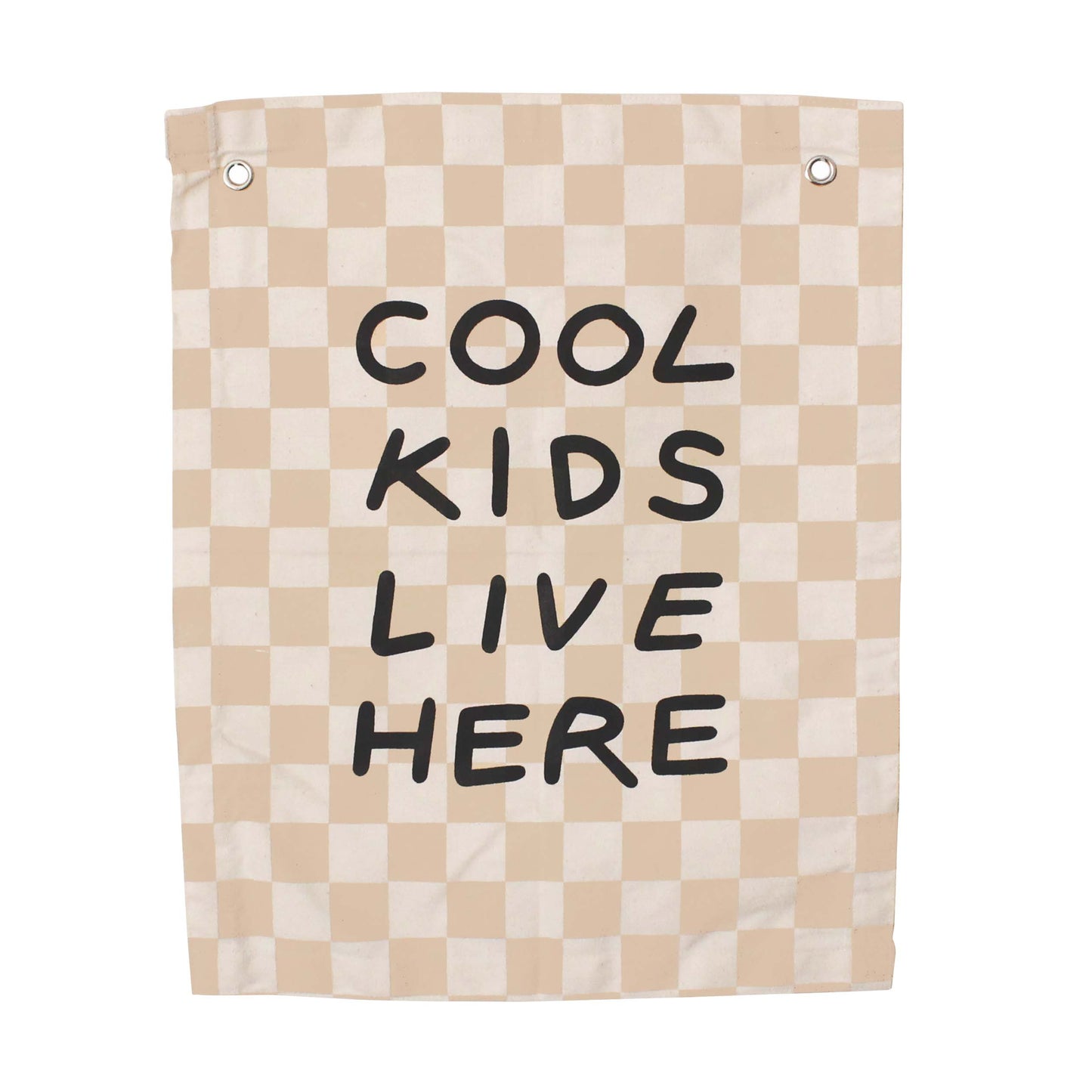Cool Kids Canvas Banner: Checkered Taupe