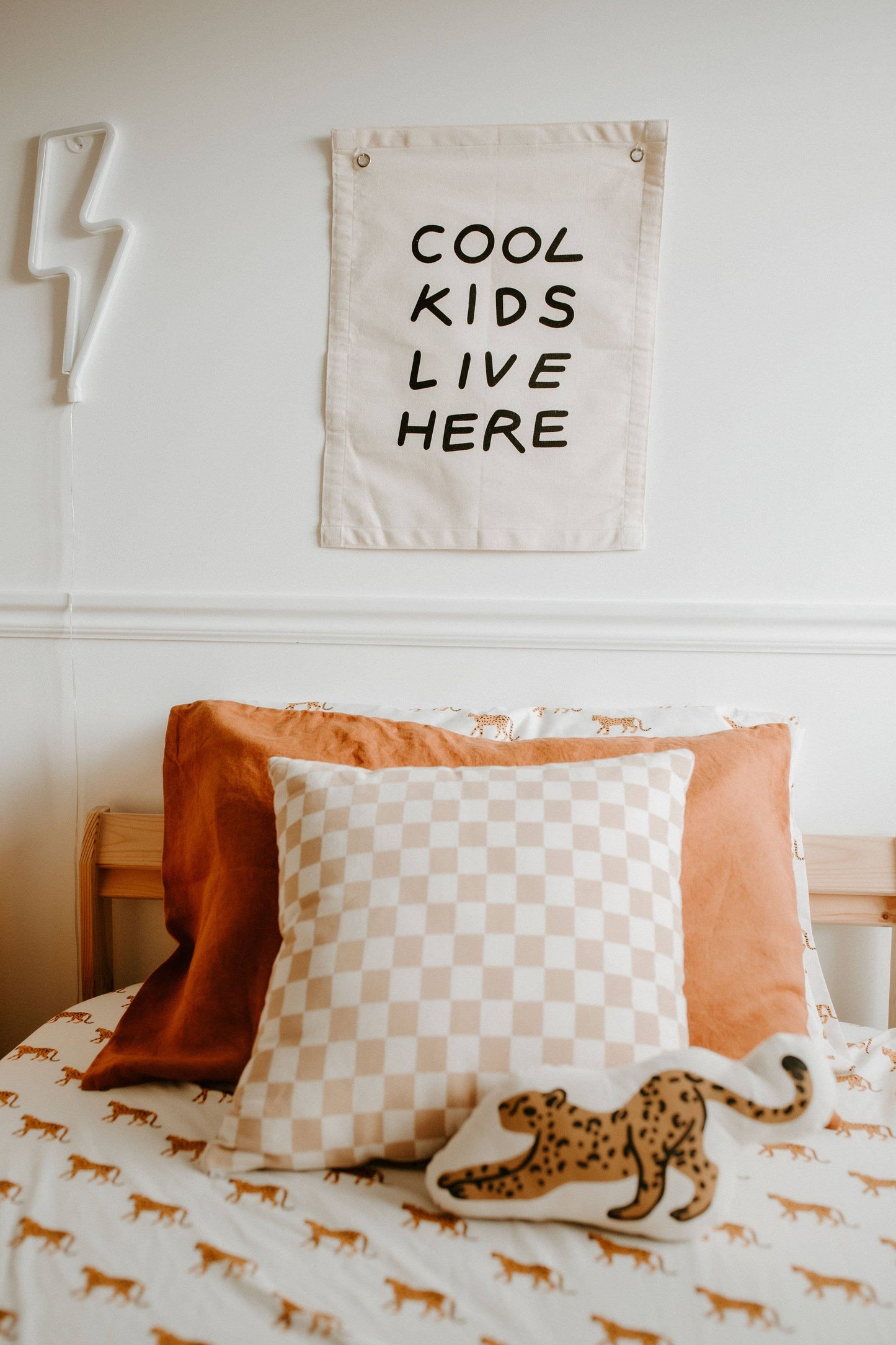 Cool Kids Canvas Banner: Checkered Taupe