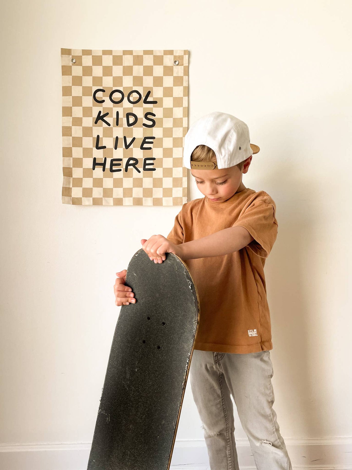 Cool Kids Canvas Banner: Checkered Taupe