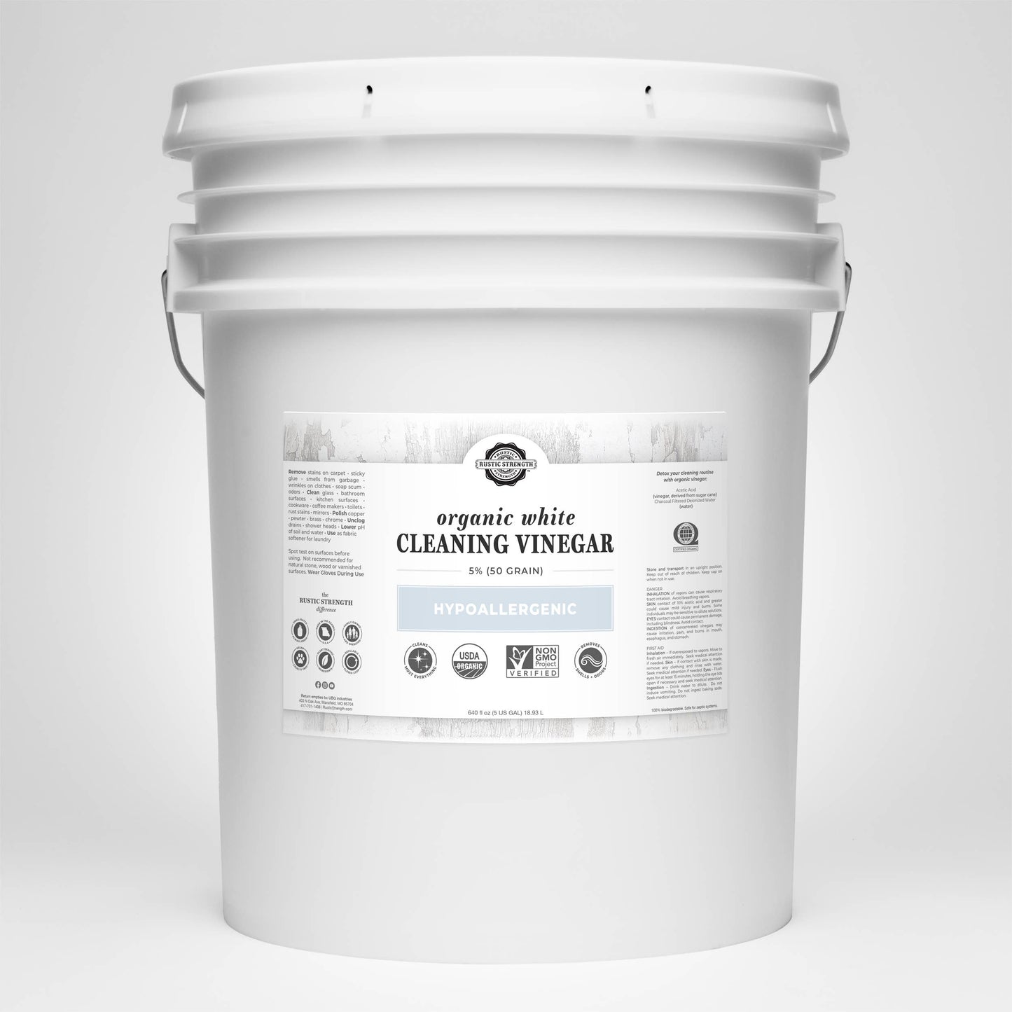 Organic White Vinegar - 50 grain: 4 - 1 Gallon Plastic Jugs