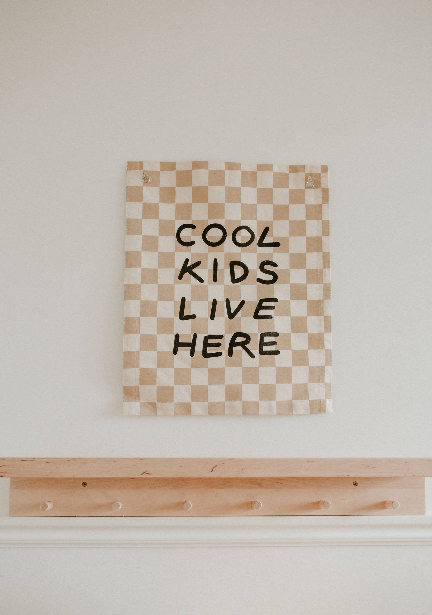 Cool Kids Canvas Banner: Checkered Taupe