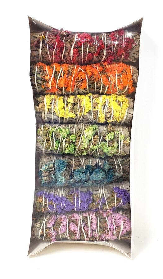 Chakra Sage Bundle Gift Pack - 7 Rainbow Smudge Sticks: Pack of 7