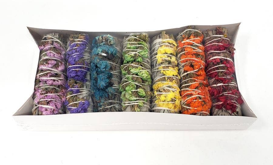 Chakra Sage Bundle Gift Pack - 7 Rainbow Smudge Sticks: Pack of 7