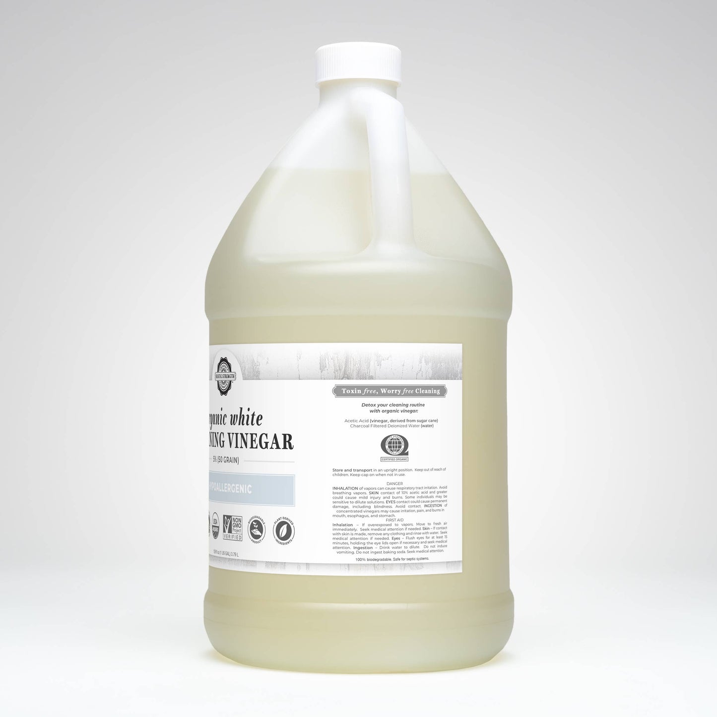 Organic White Vinegar - 50 grain: 4 - 1 Gallon Plastic Jugs