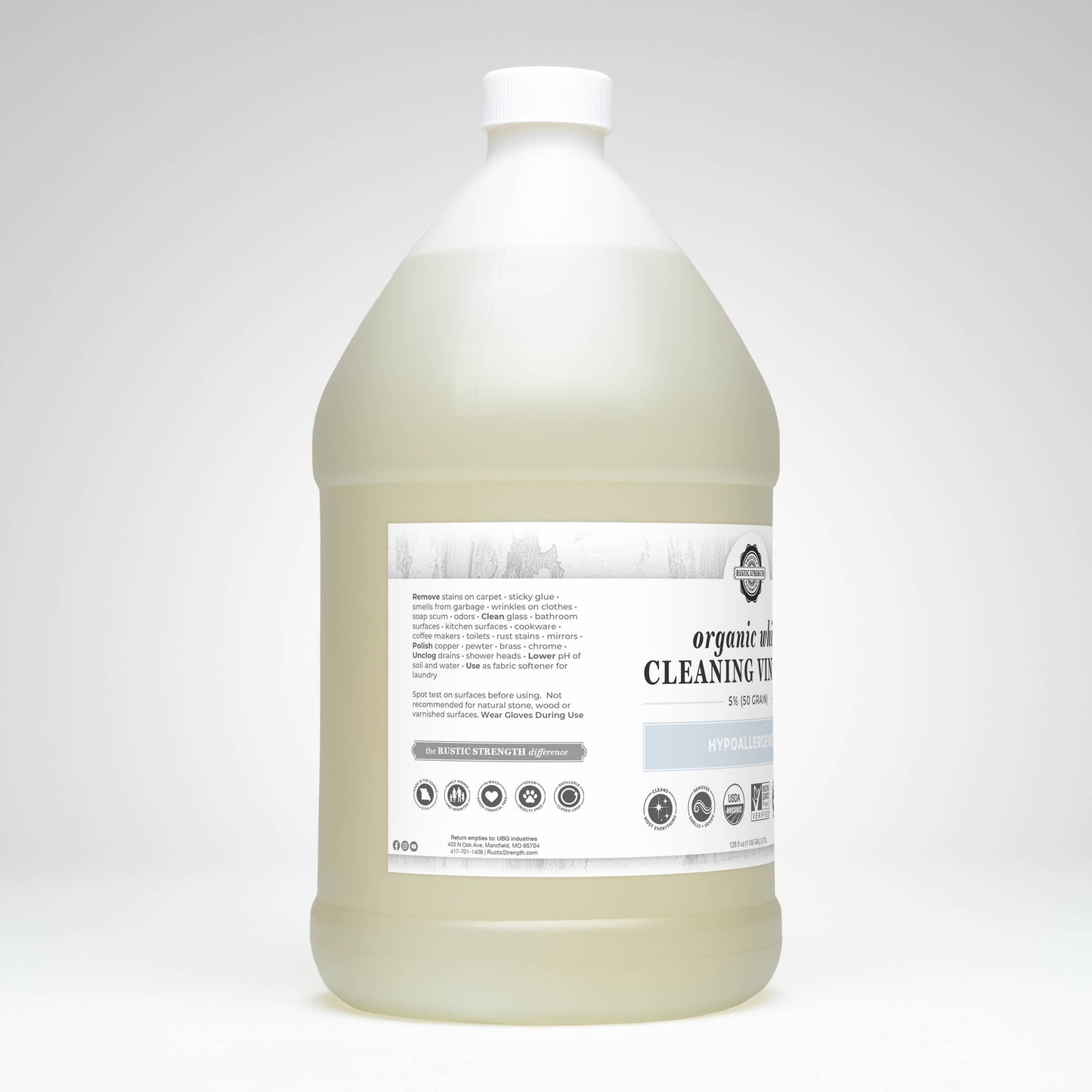 Organic White Vinegar - 50 grain: 4 - 1 Gallon Plastic Jugs