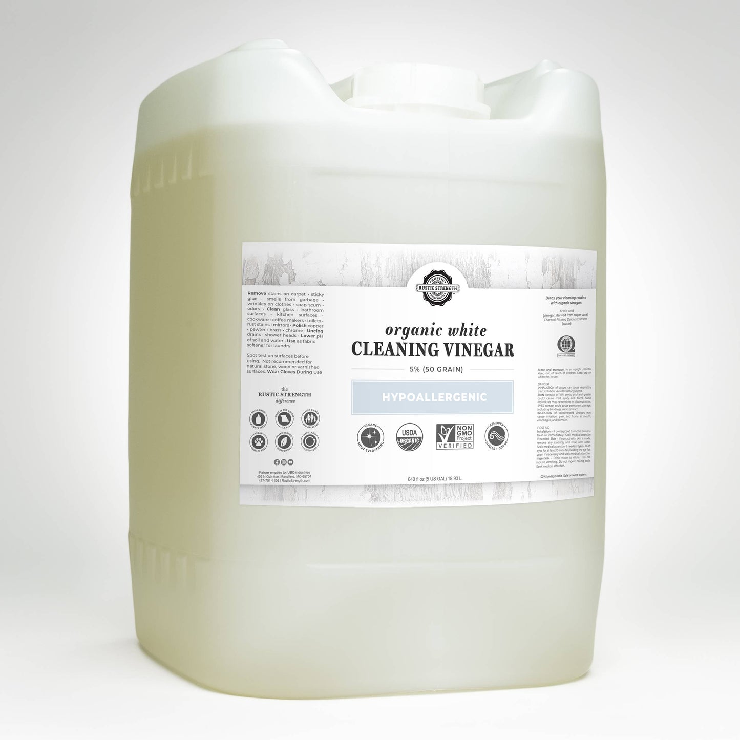 Organic White Vinegar - 50 grain: 4 - 1 Gallon Plastic Jugs