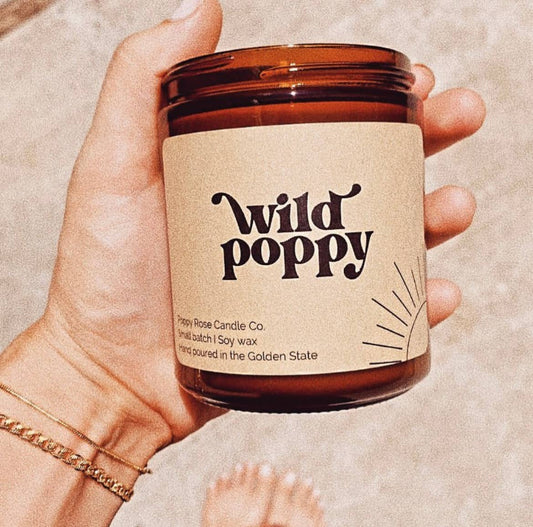Wild Poppy 8 oz soy candle in amber jar