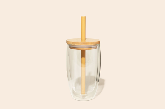 Glass Tumbler with Bamboo Lid + Straw | Bestseller: Clear